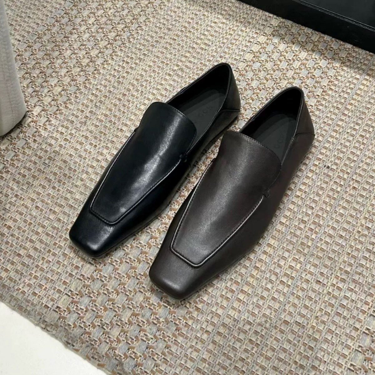 Women’s Vintage Square Toe Leather Loafers Flat Slip-On Shoes