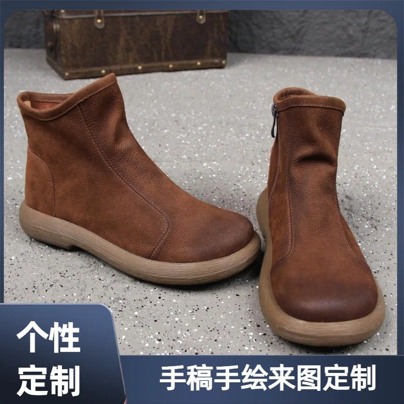 Women's Vintage Leather Lace-Up Ankle Martin Boots with Block Heel