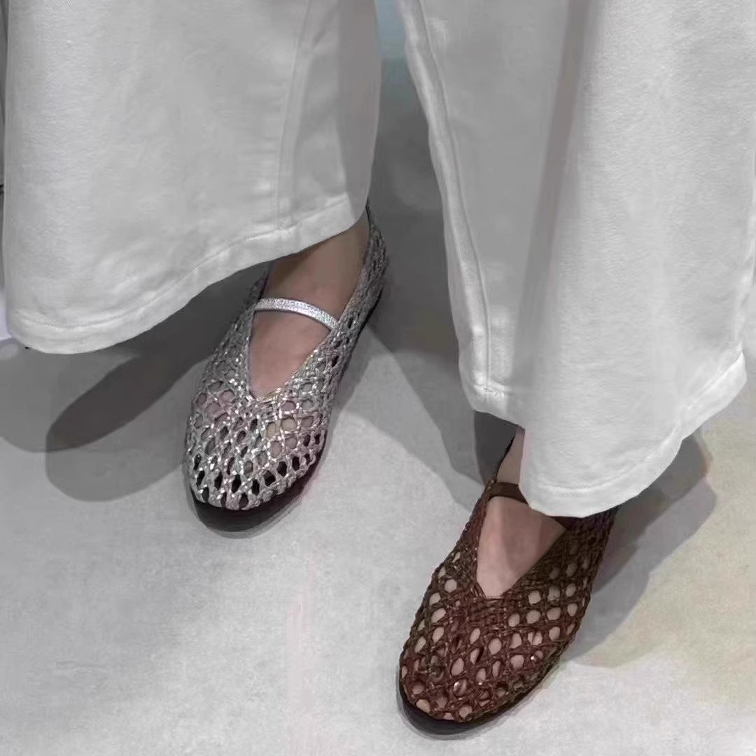 Women's Handwoven Cutout Mary Jane Flat Sandal Shoes
