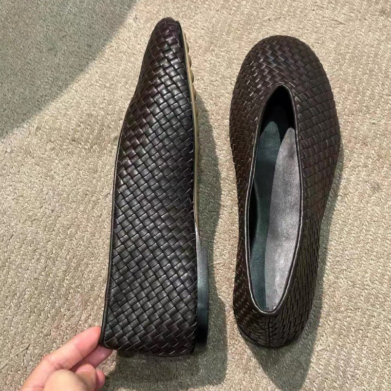 Women's French Retro Woven Lambskin Flat Slip-On Ballet Loafers