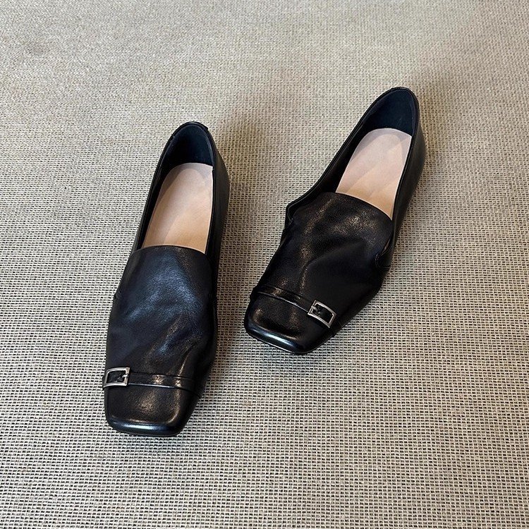 Women's Vintage British-Style Square Toe Leather Loafers Flats